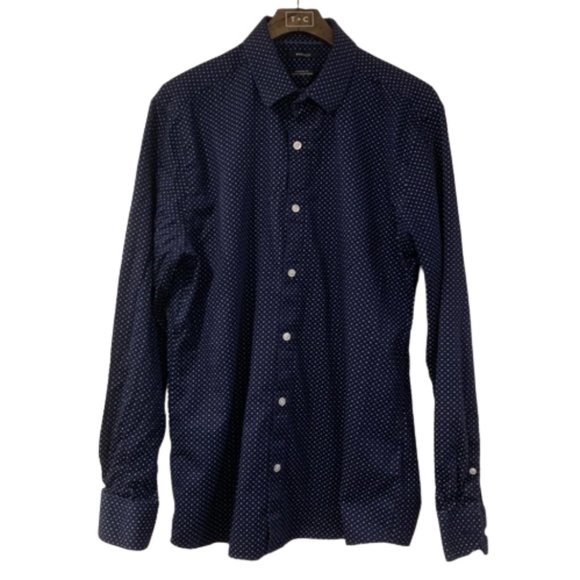 RW&Co Men's Navy Blue Dress Shirt with White Dot Detailing Size Medium - Picture 1 of 6